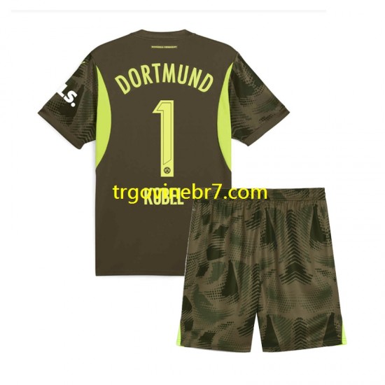Golmanski Dres - Dres Borussia Dortmund Gregor Kobel 1 Gostujući 2024-2025 Kratkih Rukava - Dječji