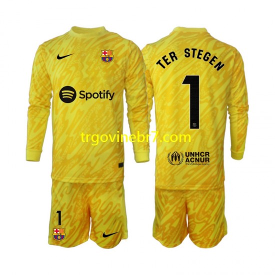 Golmanski Dres - Dres FC Barcelona Ter Stegen 1 Gostujući 2024-2025 Dugim Rukavima - Dječji