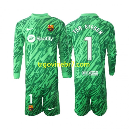 Golmanski Dres - Dres FC Barcelona Ter Stegen 1 Domaći 2024-2025 Dugim Rukavima - Dječji