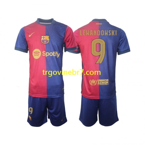 Dres FC Barcelona UCL Font Robert Lewandowski 9 Domaći 2024-2025 Kratkih Rukava - Dječji
