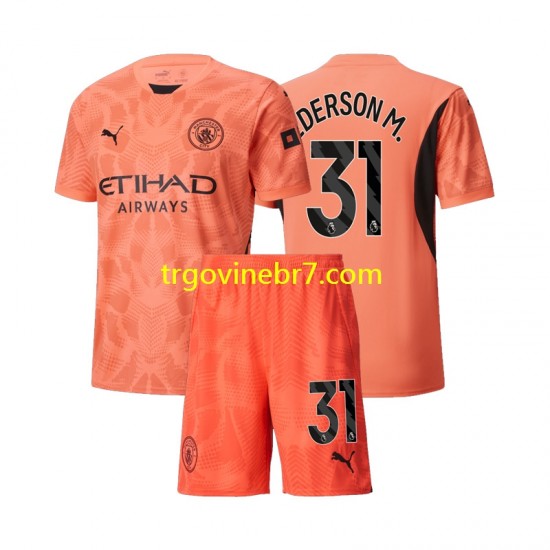 Golmanski Dres - Dres Manchester City Ederson M 31 Gostujući 2024-2025 Kratkih Rukava - Dječji
