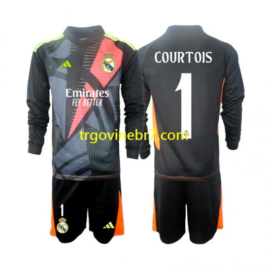 Golmanski Dres - Dres Real Madrid Thibaut Courtois 1 Gostujući 2024-2025 Dugim Rukavima - Dječji