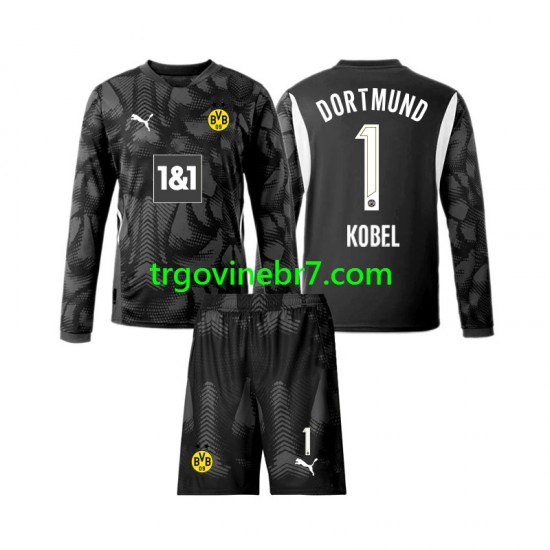 Golmanski Dres - Dres Borussia Dortmund Gregor Kobel 1 Četvrti 2024-2025 Dugim Rukavima - Dječji