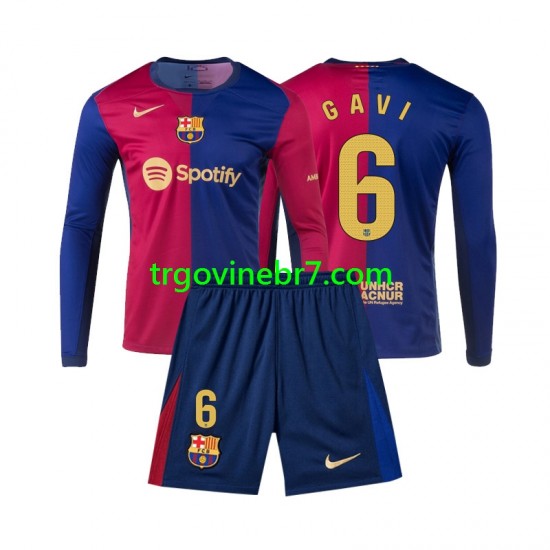 Dres FC Barcelona Gavi 6 Domaći 2024-2025 Dugim Rukavima - Dječji