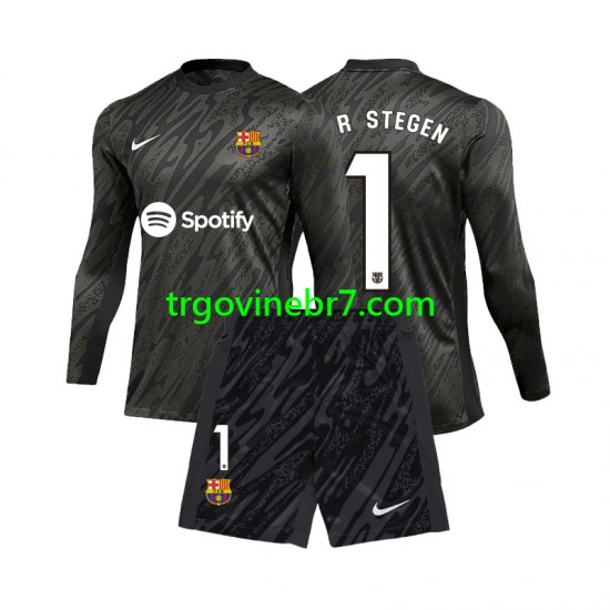 Golmanski Dres - Dres FC Barcelona Ter Stegen 1 Treći 2024-2025 Dugim Rukavima - Dječji