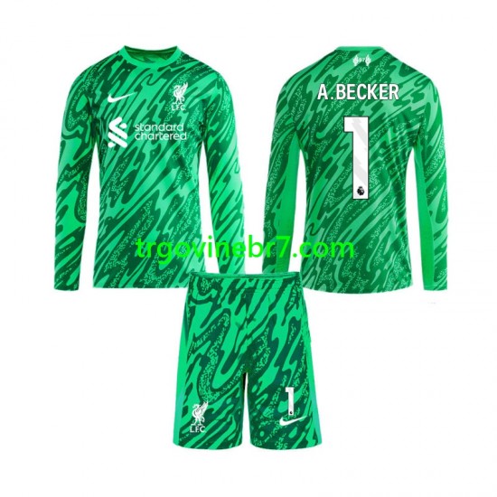 Golmanski Dres - Dres Liverpool Alisson Becker 1 Gostujući 2024-2025 Dugim Rukavima - Dječji