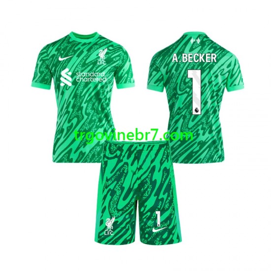 Golmanski Dres - Dres Liverpool Alisson Becker 1 Gostujući 2024-2025 Kratkih Rukava - Dječji