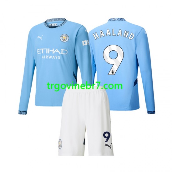 Dres Manchester City Erling Haaland 9 Domaći 2024-2025 Dugim Rukavima - Dječji