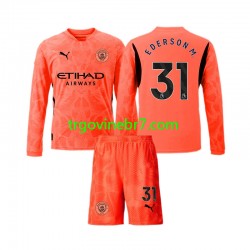 Golmanski Dres - Dres Manchester City Ederson Moraes 31 Gostujući 2024-2025 Dugim Rukavima - Dječji