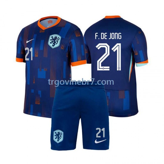 Dres Nizozemska Frenkie de Jong 21 Gostujući Euro 2024 Kratkih Rukava - Dječji