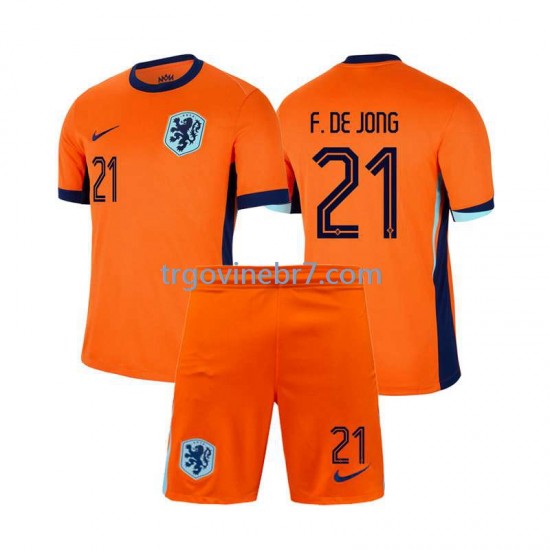 Dres Nizozemska Frenkie de Jong 21 Domaći Euro 2024 Kratkih Rukava - Dječji