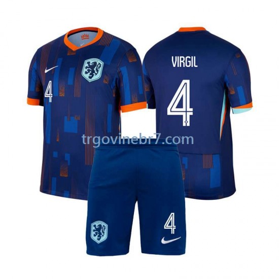 Dres Nizozemska Virgil van Dijk 4 Gostujući Euro 2024 Kratkih Rukava - Dječji