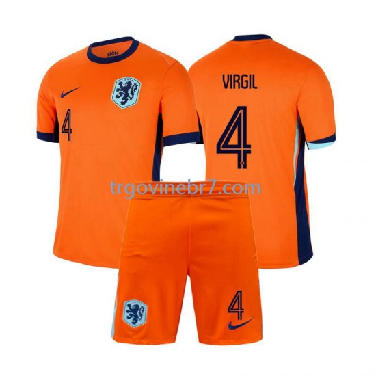 Dres Nizozemska Virgil van Dijk 4 Domaći Euro 2024 Kratkih Rukava - Dječji