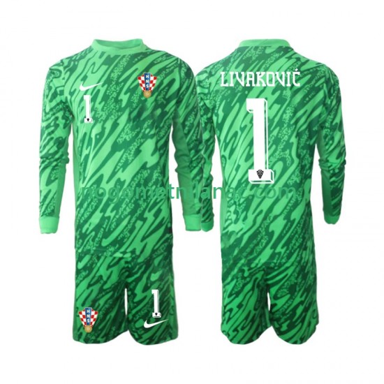 Golmanski Dres - Dres Hrvatska DOMINIK LIVAKOVIC 1 Gostujući 2024 Dugim Rukavima - Dječji
