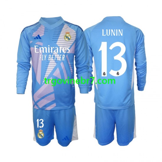 Golmanski Dres - Dres Real Madrid Andriy Lunin 13 Domaći 2024-2025 Dugim Rukavima - Dječji