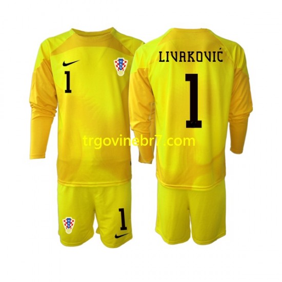 Golmanski Dres - Dres Hrvatska Dominik Livakovic 1 Domaći World Cup 2022 Dugim Rukavima - Dječji