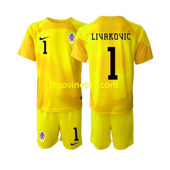Golmanski Dres - Dres Hrvatska Dominik Livakovic 1 Domaći World Cup 2022 Kratkih Rukava - Dječji