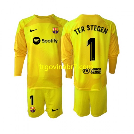Golmanski Dres - Dres FC Barcelona Ter Stegen 1 Četvrti 2022-2023 Dugim Rukavima - Dječji