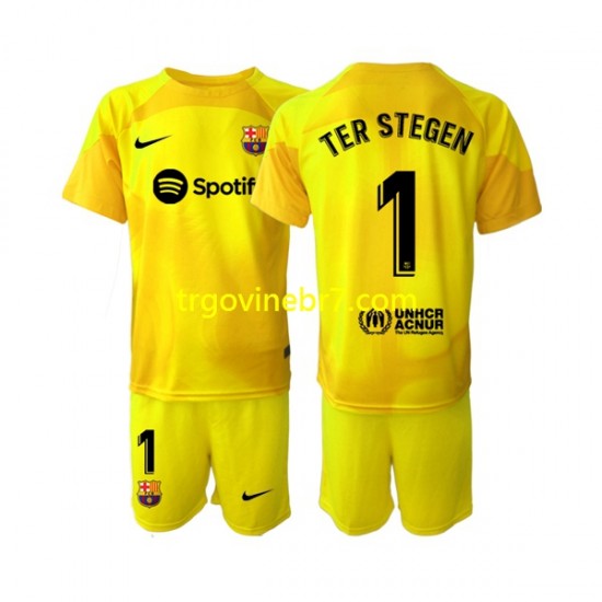 Golmanski Dres - Dres FC Barcelona Ter Stegen 1 Četvrti 2022-2023 Kratkih Rukava - Dječji
