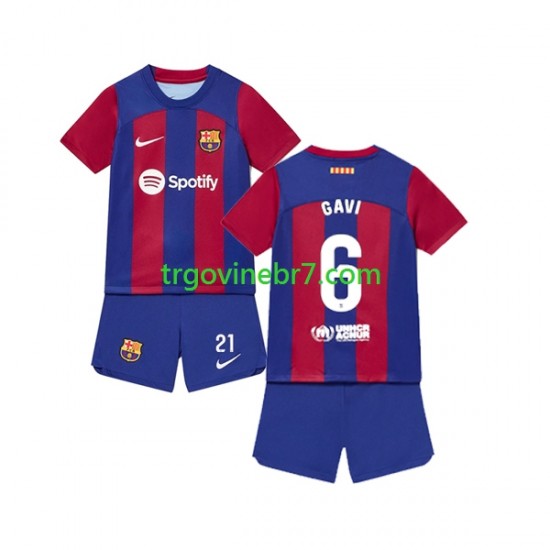 Dres FC Barcelona Gavi 6 Domaći 2023-2024 Kratkih Rukava - Dječji