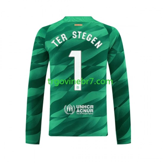 Golmanski Dres - Dres FC Barcelona Ter Stegen 1 Domaći 2023-2024 Dugim Rukavima - Muški