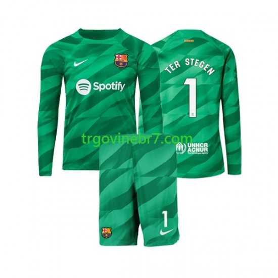 Golmanski Dres - Dres FC Barcelona Ter Stegen 1 Domaći 2023-2024 Dugim Rukavima - Dječji