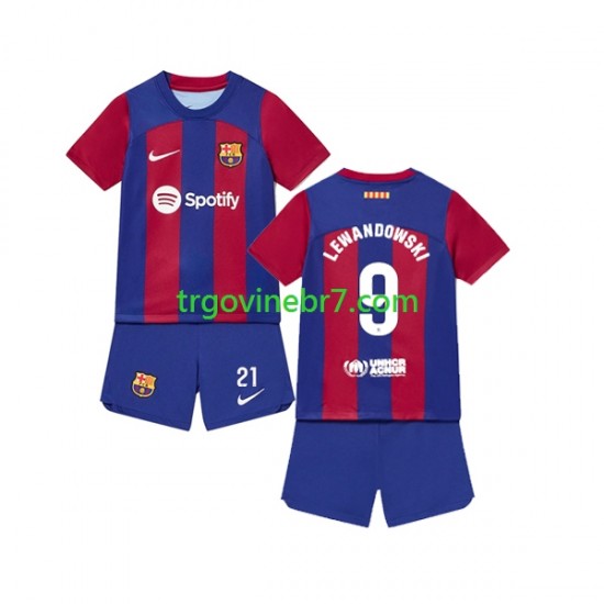 Dres FC Barcelona Robert Lewandowski 9 Domaći 2023-2024 Kratkih Rukava - Dječji