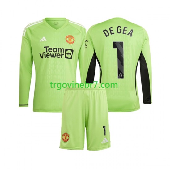 Golmanski Dres - Dres Manchester United De Gea 1 Domaći 2023-2024 Dugim Rukavima - Dječji