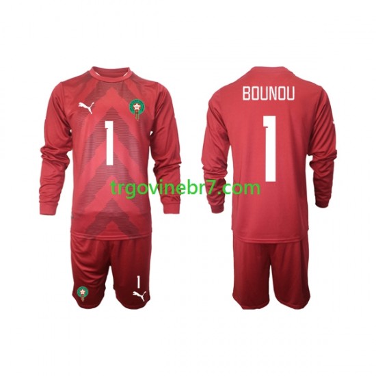 Golmanski Dres - Dres Maroko Yassine Bounou 1 Domaći 2022 Dugim Rukavima - Dječji