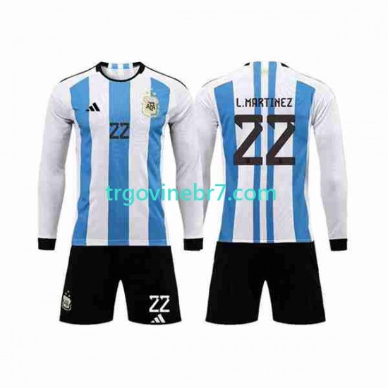 Dres Argentina 3 Stars Lautaro Martinez 22 Domaći World Cup 2022 Dugim Rukavima - Dječji