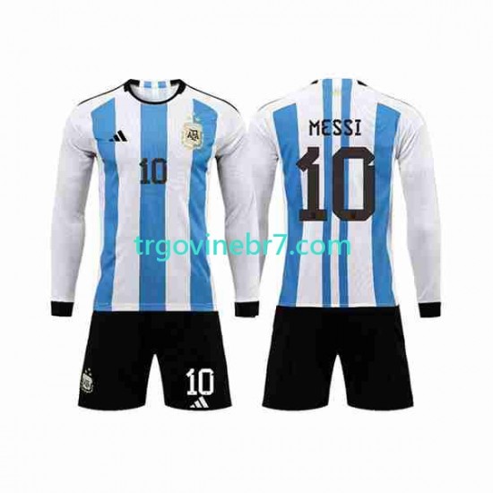 Dres Argentina 3 Stars Lionel Messi 10 Domaći World Cup 2022 Dugim Rukavima - Dječji