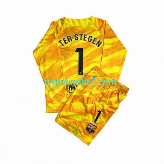Golmanski Dres - Dres FC Barcelona Ter Stegen 1 Četvrti 2023-2024 Dugim Rukavima - Dječji