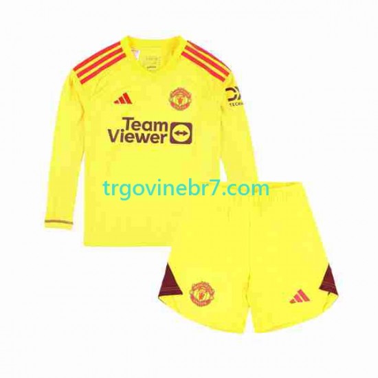 Golmanski Dres - Dres Manchester United Domaći 2023-2024 Dugim Rukavima - Dječji