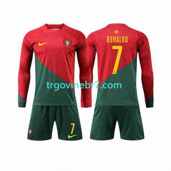 Dres Portugal Ronaldo 7 Domaći World Cup 2022 Dugim Rukavima - Dječji