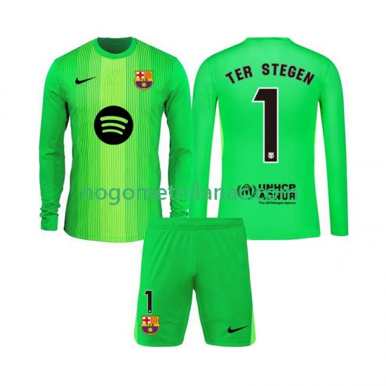 Golmanski Dres - Dres FC Barcelona Ter Stegen 1 Domaći 2025-2026 Dugim Rukavima - Dječji