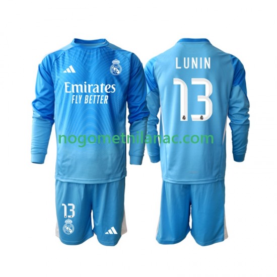 Golmanski Dres - Dres Real Madrid Andriy Lunin 13 Domaći 2025-2026 Dugim Rukavima - Dječji