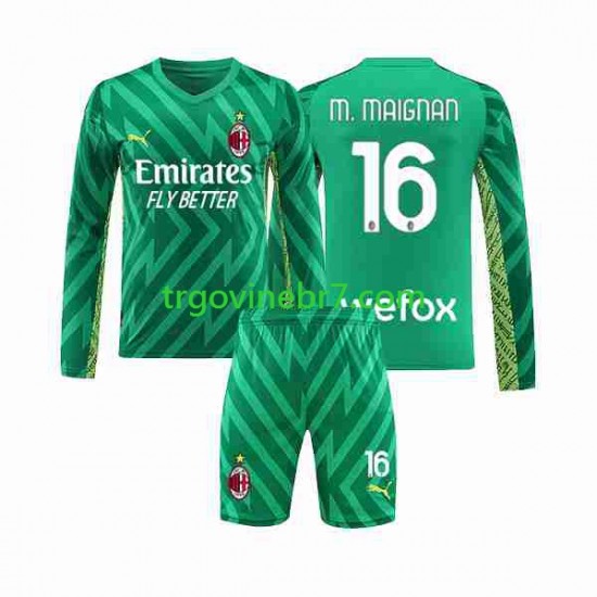 Golmanski Dres - Dres AC Milan Mike Maignan 16 Domaći 2023-2024 Dugim Rukavima - Dječji