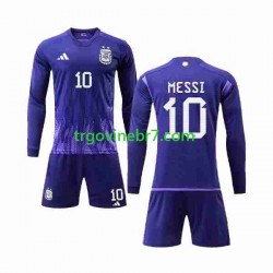 Dres Argentina 3 Stars Lionel Messi 10 Gostujući World Cup 2022 Dugim Rukavima - Dječji Dres Argentina 3 Stars Lionel Messi 10 Gostujući World Cup 2022 Dugim Rukavima - Dječji