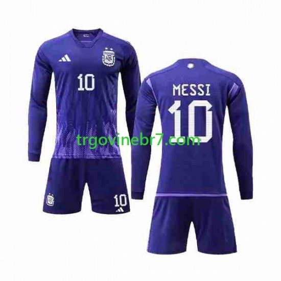 Dres Argentina 3 Stars Lionel Messi 10 Gostujući World Cup 2022 Dugim Rukavima - Dječji