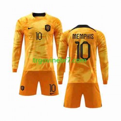 Dres Nizozemska Memphis 10 Domaći World Cup 2022 Dugim Rukavima - Dječji Dres Nizozemska Memphis 10 Domaći World Cup 2022 Dugim Rukavima - Dječji