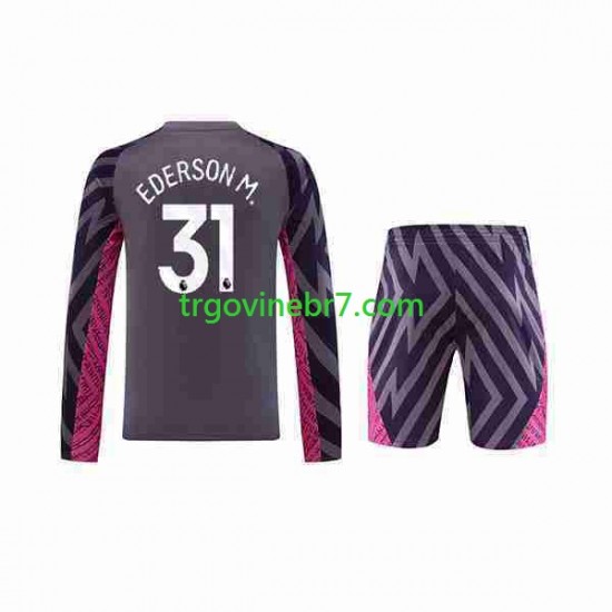 Golmanski Dres - Dres Manchester City Ederson Moraes 31 Gostujući 2023-2024 Dugim Rukavima - Dječji
