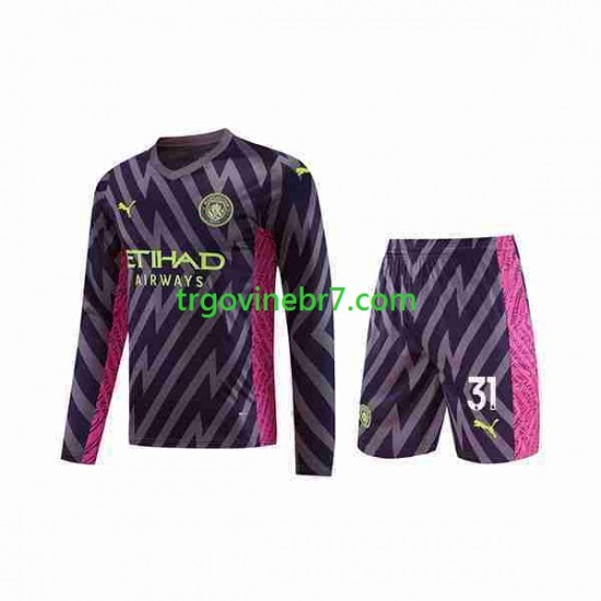 Golmanski Dres - Dres Manchester City Ederson Moraes 31 Gostujući 2023-2024 Dugim Rukavima - Dječji