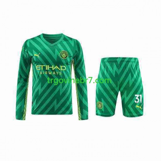 Golmanski Dres - Dres Manchester City Ederson Moraes 31 Domaći 2023-2024 Dugim Rukavima - Dječji