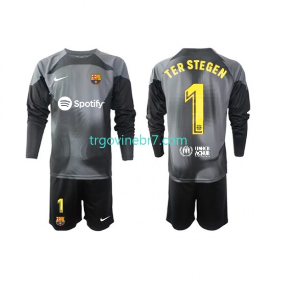 Golmanski Dres - Dres FC Barcelona Ter Stegen 1 Gostujući 2022-2023 Dugim Rukavima - Dječji