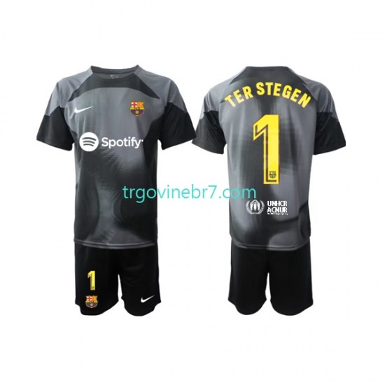 Golmanski Dres - Dres FC Barcelona Ter Stegen 1 Gostujući 2022-2023 Kratkih Rukava - Dječji