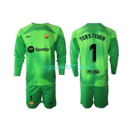 Golmanski Dres - Dres FC Barcelona Ter Stegen 1 Domaći 2022-2023 Dugim Rukavima - Dječji