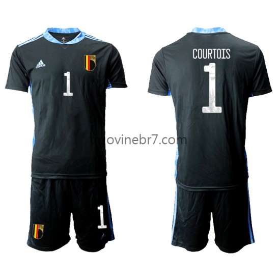 Golmanski Dres - Dres Belgija Thibaut Courtois 1 Euro 2020 Domaći Kratkih Rukava - Dječji
