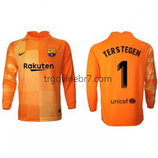 Golmanski Dres - Dres FC Barcelona Ter Stegen 1 Domaći 2021-2022 Dugim Rukavima - Muški