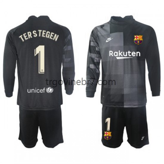 Golmanski Dres - Dres FC Barcelona Ter Stegen 1 Gostujući 2021-2022 Dugim Rukavima - Dječji