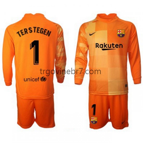 Golmanski Dres - Dres FC Barcelona Ter Stegen 1 Domaći 2021-2022 Dugim Rukavima - Dječji
